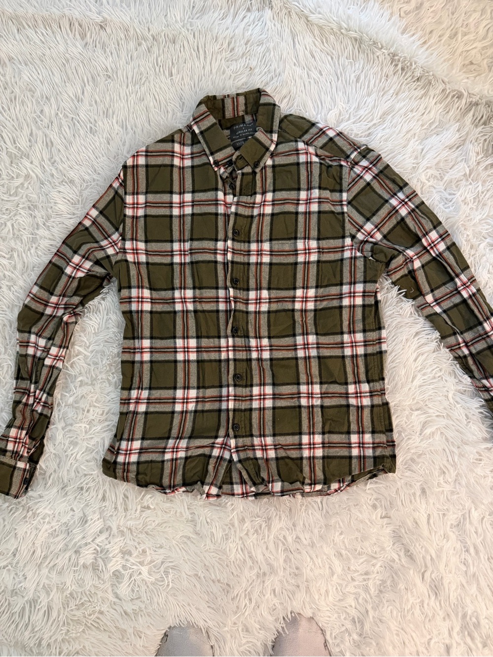 Primark Men’s Olive Green Plaid Flannel Shirt Small